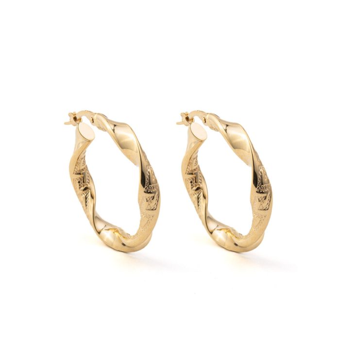 14K Yellow Gold Greek Key Hoop Earrings - Image 1