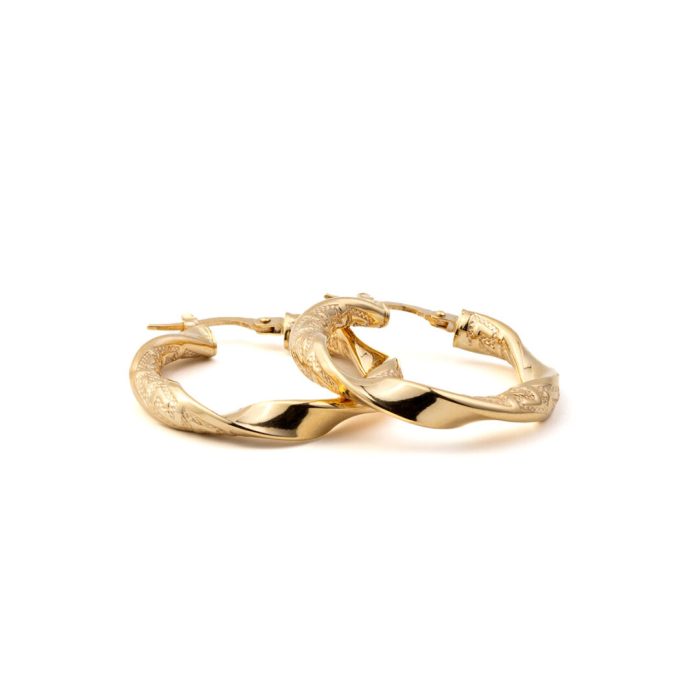 14K Yellow Gold Greek Key Hoop Earrings - Image 2