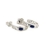 Greek Key Silver Hoop Earrings with Stone - Image 3