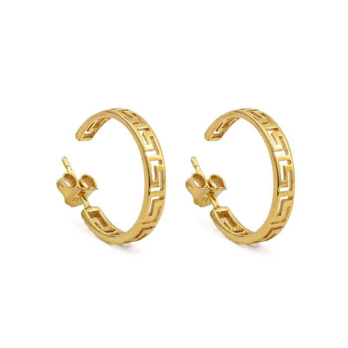 Greek Key Gold Plated Hoop Earrings - Image 4