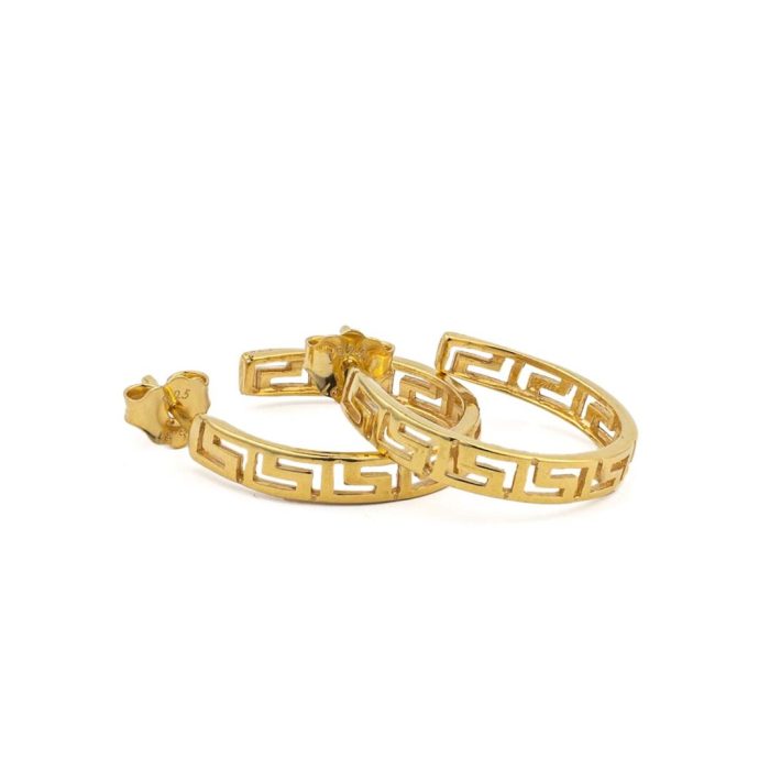 Greek Key Gold Plated Hoop Earrings - Image 3