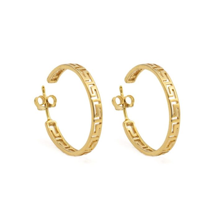 Greek Key Gold Plated Hoop Earrings - Image 1