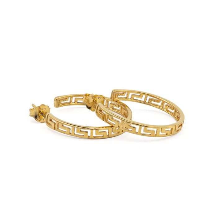 Greek Key Gold Plated Hoop Earrings - Image 2