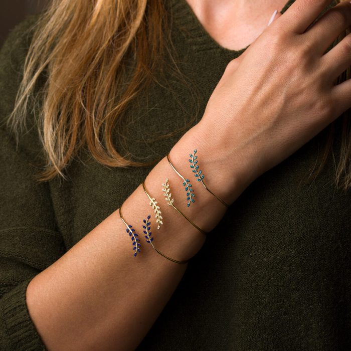 Olive Bangle Bracelet with Lapis – 925 Sterling Silver and Gold Plated - Image 2