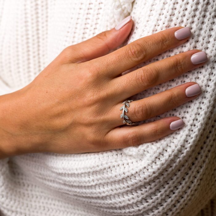 Olive Leaf Zircon Ring - 925 Sterling Silver - Image 2