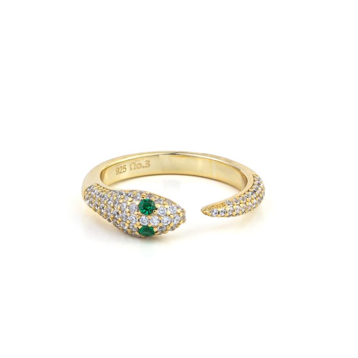 Zircon Snake Ring - Sterling Silver & Gold Plated - Image 1
