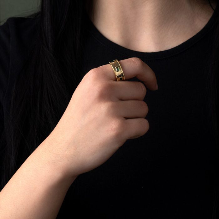 Green Zircon Ring - 925 Sterling Silver and Gold Plated - Image 2