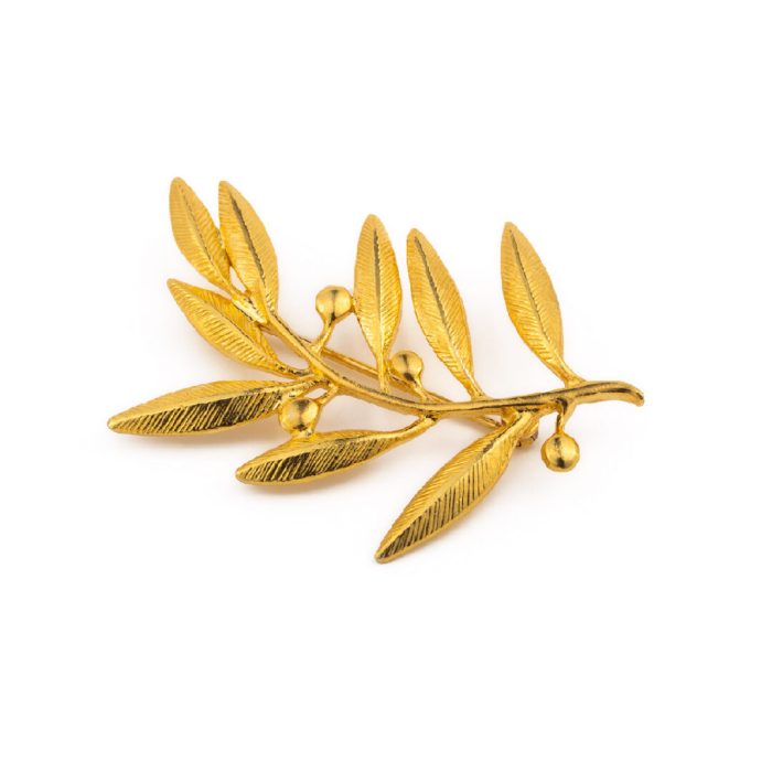 Olive Leaves Brooch - 925 Sterling Silver and Gold Plated - Image 1