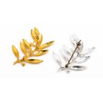 Olive Leaves Brooch - 925 Sterling Silver and Gold Plated - Image 4