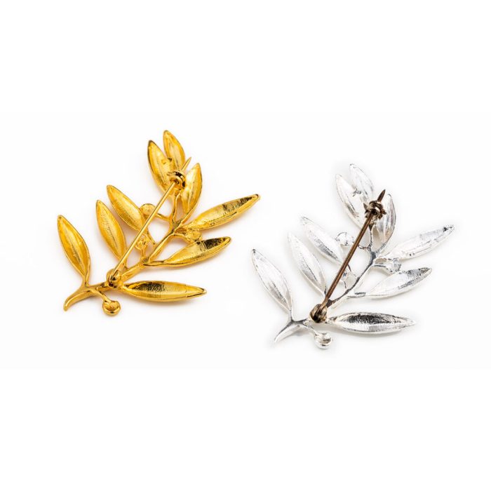 Olive Leaves Brooch - 925 Sterling Silver and Gold Plated - Image 4