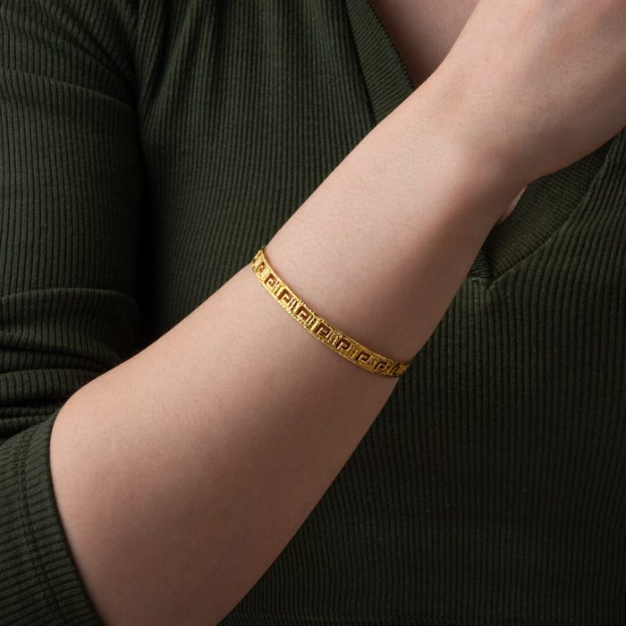 Greek Key Lace Cuff Bracelet - 925 Sterling Silver and Gold Plated - Image 2