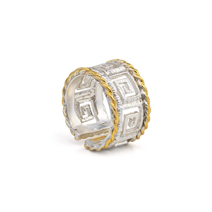 925 Sterling Silver and Gold Plated Greek Key Lace Ring - Image 3