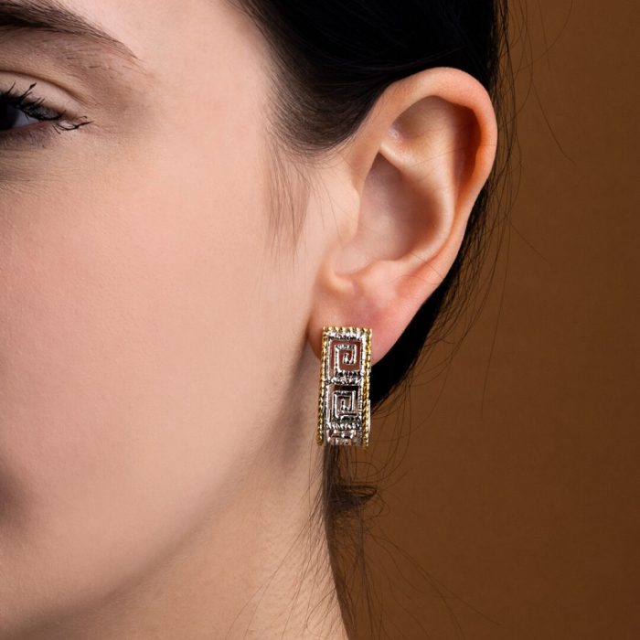 Sterling Silver Gold Plated Greek Key Lace Earrings - Image 2