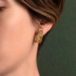 Greek Key Meander Lace Earrings - Sterling Silver Gold Plated - Image 2