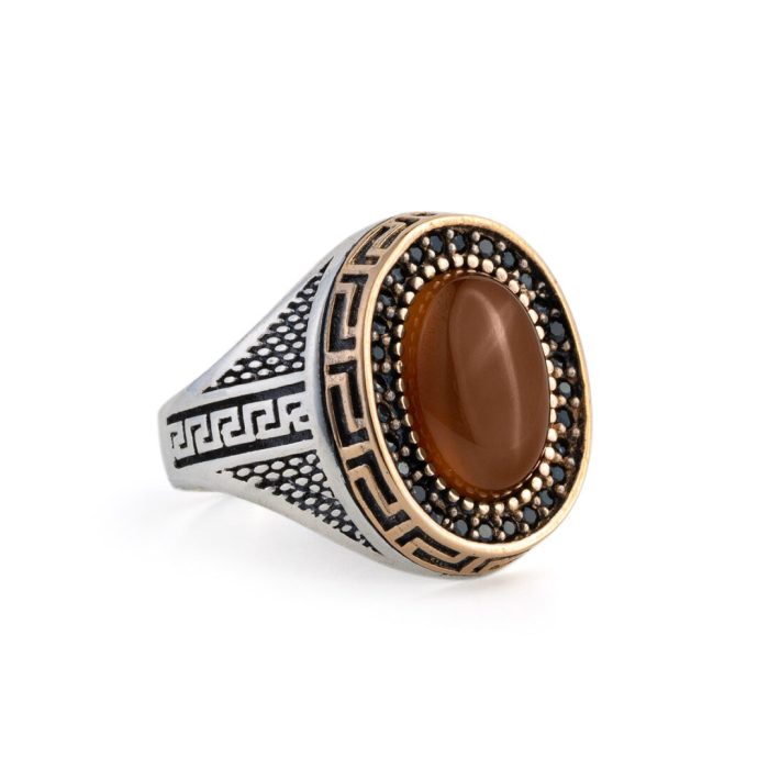 Greek Key Cornelius Ring - 925 Sterling Silver Gold Plated - Image 1