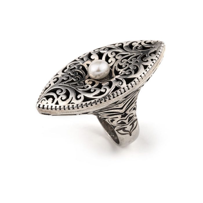 Byzantine Pearl Ring Sterling Silver - Yianni Jewelry - Image 2