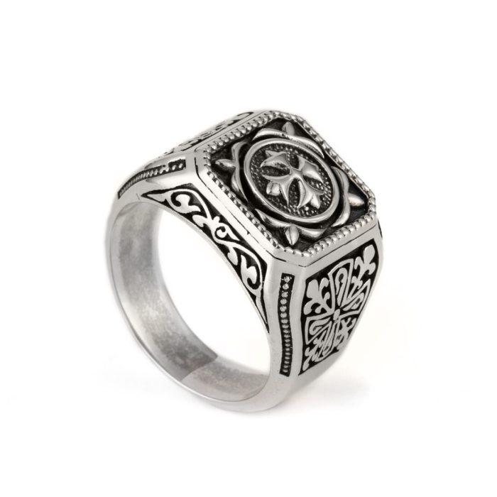 Fleur de lis Signet Cross Ring - Sterling Silver Yianni Jewelry - Image 2