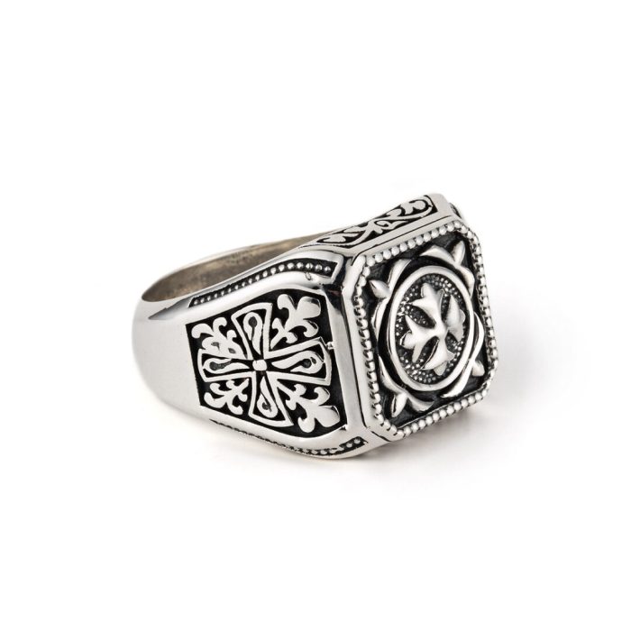 Fleur de lis Signet Cross Ring - Sterling Silver Yianni Jewelry - Image 4