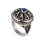 Greek Meander Floral Lapis Ring - Sterling Silver Yianni Jewelry - Image 2