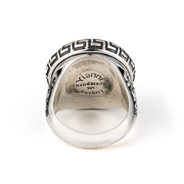 Greek Meander Floral Lapis Ring - Sterling Silver Yianni Jewelry - Image 3