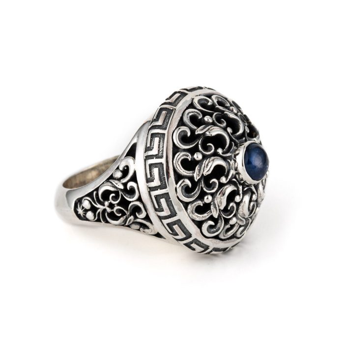 Greek Meander Floral Lapis Ring - Sterling Silver Yianni Jewelry - Image 4
