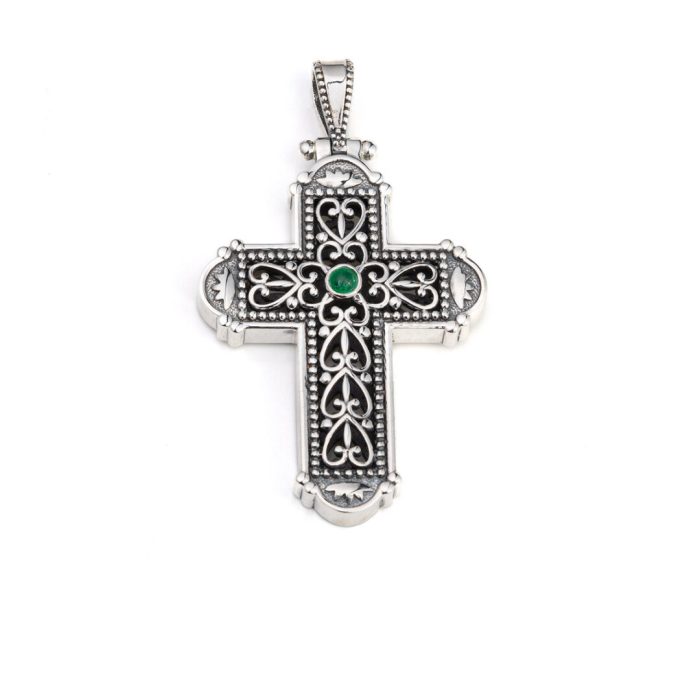 Byzantine Cross Pendant Silver 925 with a Precious Stone - Image 1