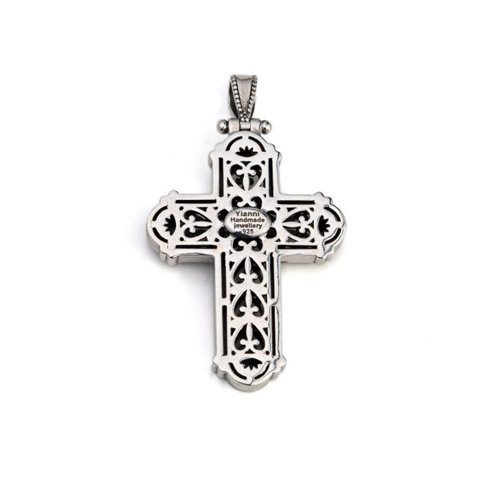 Byzantine Cross Pendant Silver 925 with a Precious Stone - Image 2