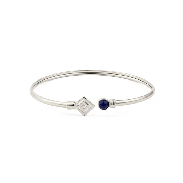Greek Key Cuff Bracelet with Stone - 925 Sterling Silver - Image 6