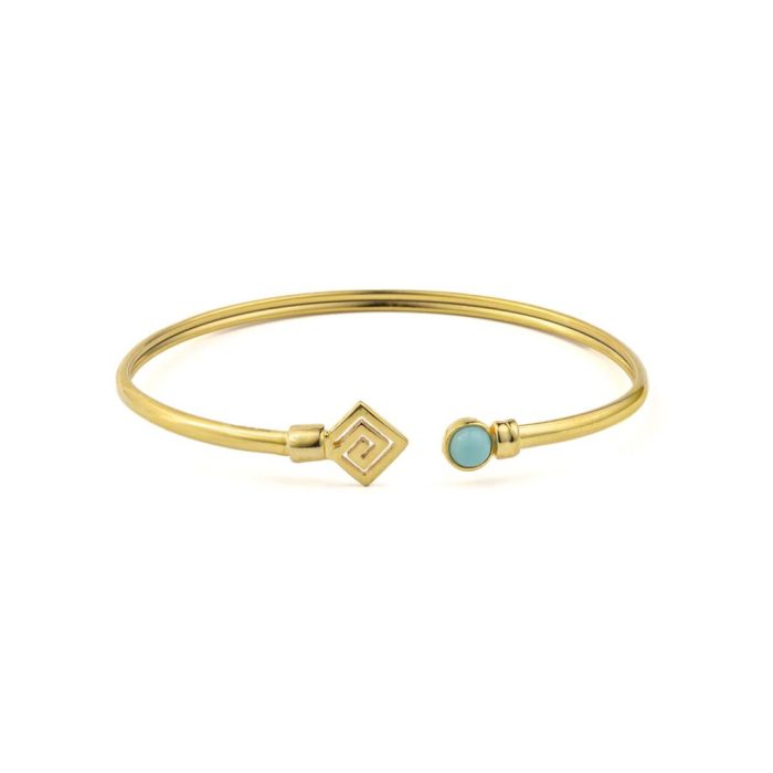 Greek Key Cuff Bracelet with Stone - 925 Sterling Silver - Image 4