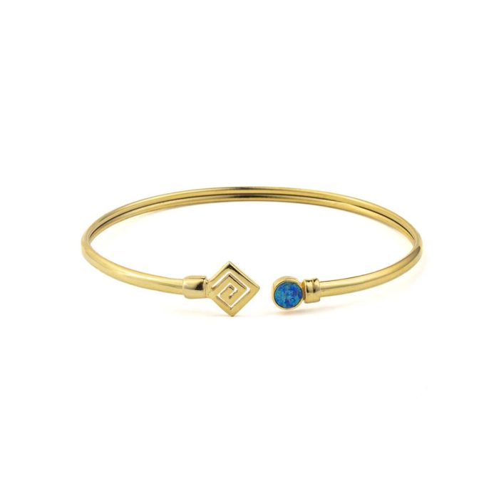 Greek Key Cuff Bracelet with Stone - 925 Sterling Silver - Image 1