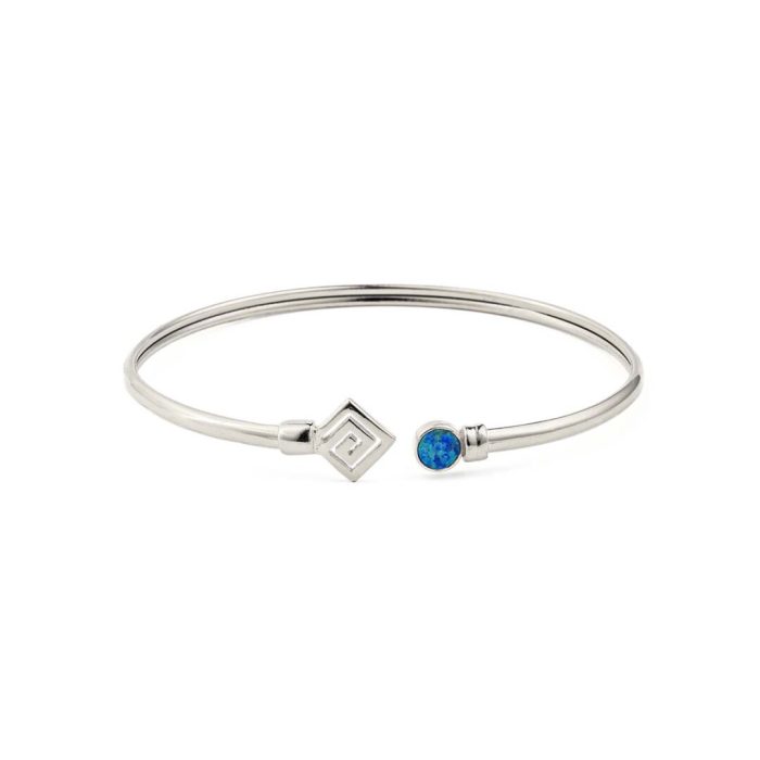 Greek Key Cuff Bracelet with Stone - 925 Sterling Silver - Image 7