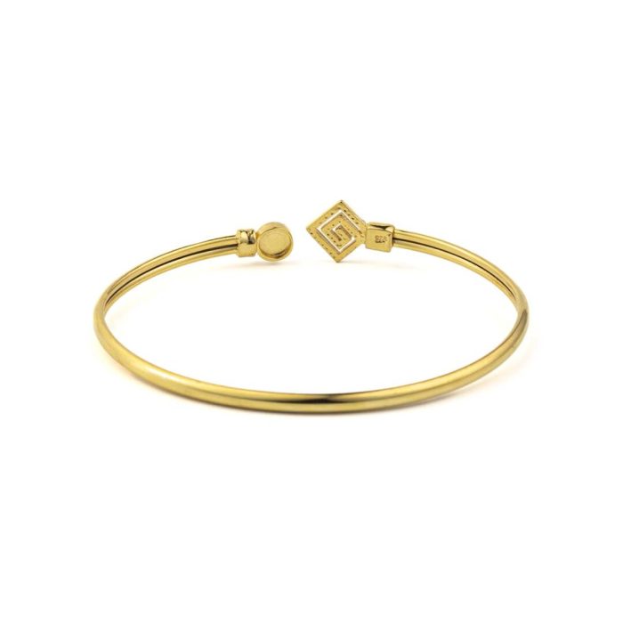 Greek Key Cuff Bracelet with Stone - 925 Sterling Silver - Image 2