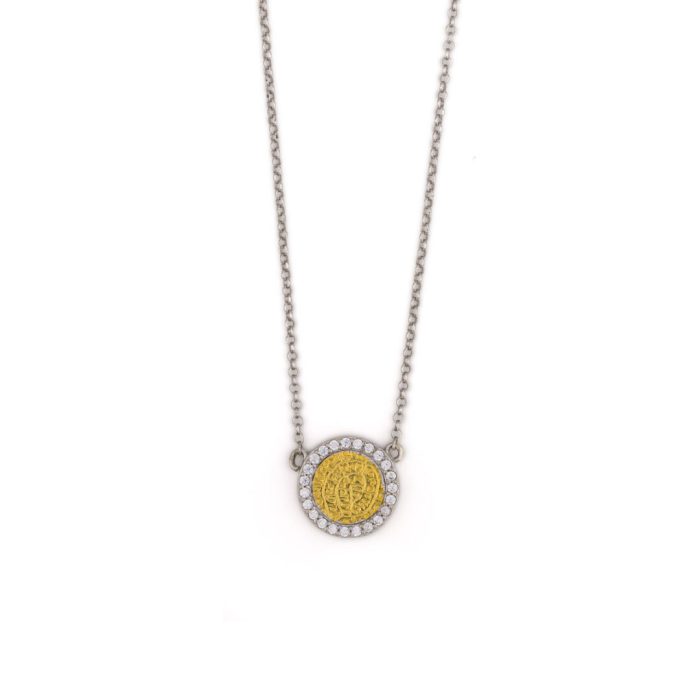 Phaistos Disc Zircon Necklace - 925 Sterling Silver Gold Plated - Image 3