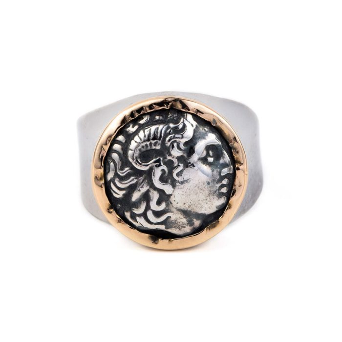 Alexander The Great Coin Ring - 14K Gold and Sterling Silver - Image 1