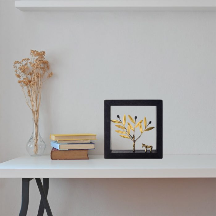 Bronze Sculpture The donkey and the olive tree – Wood Frame - Image 3