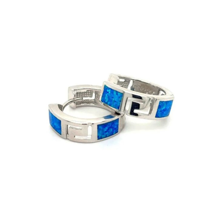 Meander Hoop Earrings – Sterling Silver with Opal - Image 5
