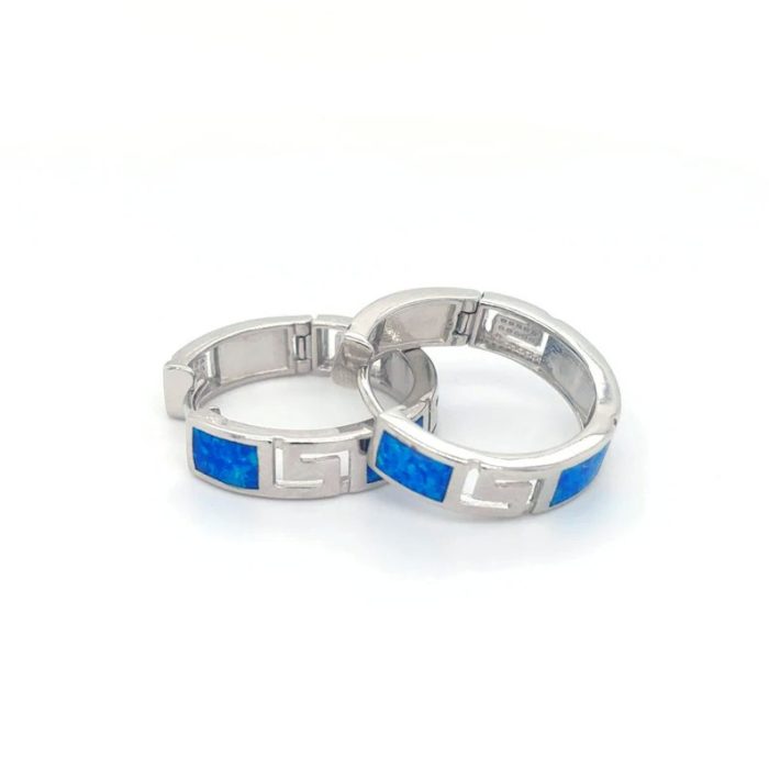 Meander Hoop Earrings – Sterling Silver with Opal - Image 6