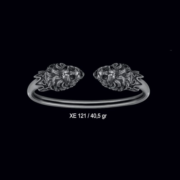 Silver Lion's Head Cuff Bracelet - Image 11