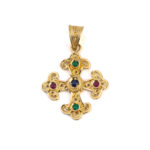 18K Solid Gold Filigree Cross Pendant with Gemstones - Image 7