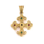 18K Solid Gold Filigree Cross Pendant with Gemstones - Image 8