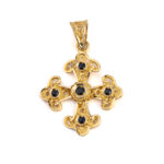 18K Solid Gold Filigree Cross Pendant with Gemstones - Image 3