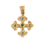 18K Solid Gold Filigree Cross Pendant with Gemstones - Image 9