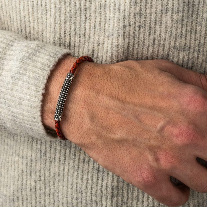 Sterling Silver Leather Sea Urchin Bracelet - Image 4