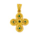 18K Gold Filigree Cross with rubies, emeralds and sapphires - Image 6