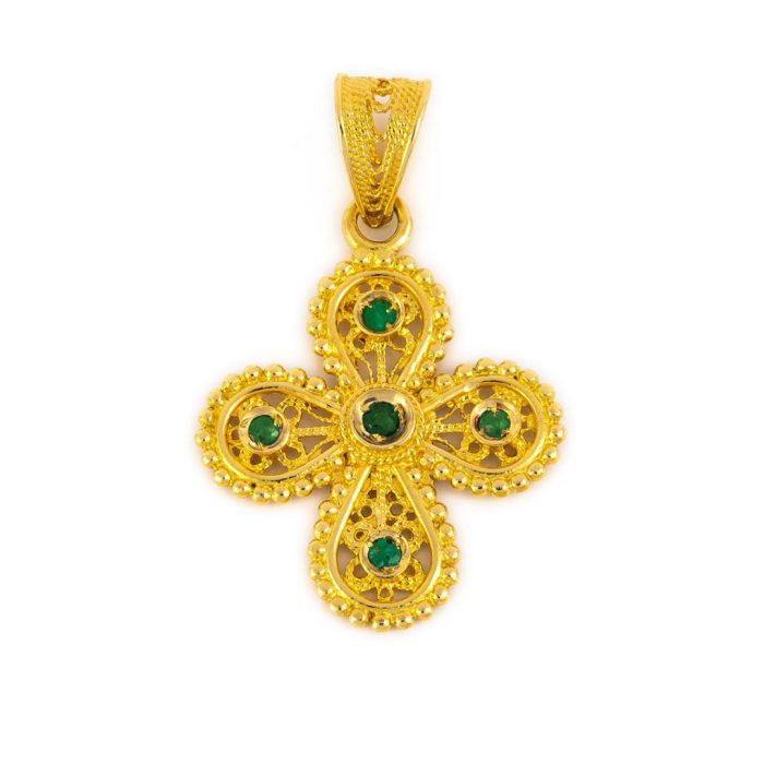 18K Gold Filigree Cross with rubies, emeralds and sapphires - Image 6