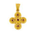 18K Gold Filigree Cross with rubies, emeralds and sapphires - Image 5