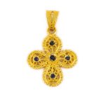 18K Gold Filigree Cross with rubies, emeralds and sapphires - Image 4