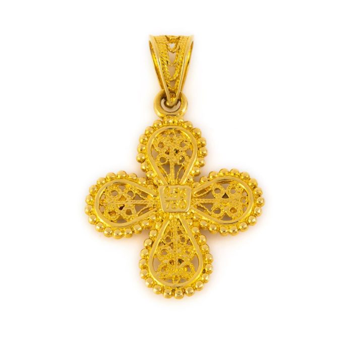 18K Gold Filigree Cross with rubies, emeralds and sapphires - Image 3
