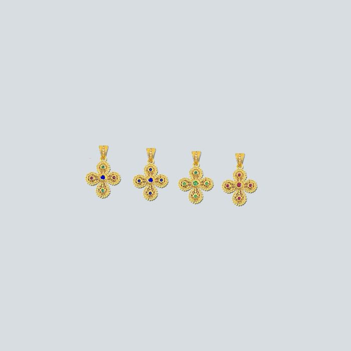 18K Gold Filigree Cross with rubies, emeralds and sapphires - Image 7