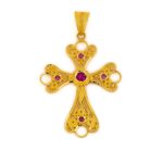 18K Solid Gold Filigree Multi precious Cross - Image 5